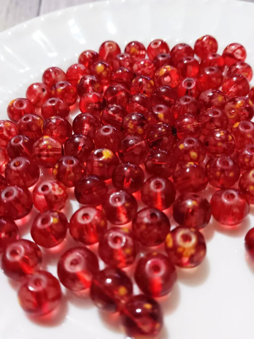 8mm Red Blossom Spray Glass Beads